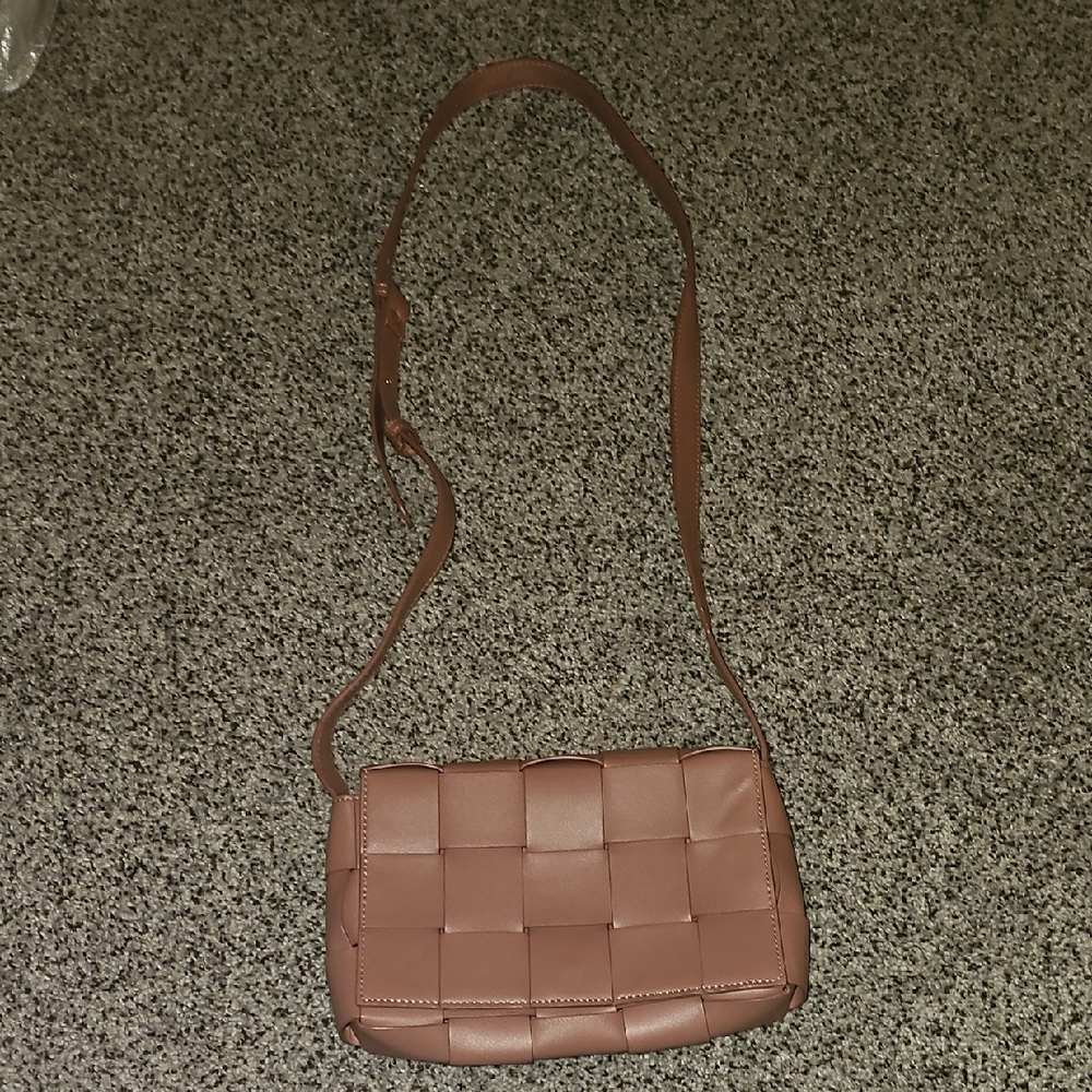Cassette Blush Brown Woven Crossbody Flap Bag